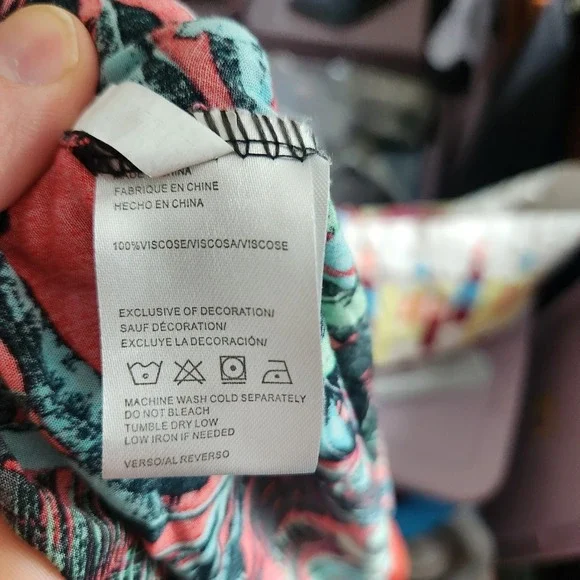 Salty Lemon Tropical Palm Leaf Smocked Bodice Top Coral Teal Women Small - Picture 4 of 7